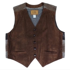 B Free Womens Size Medium Brown Leather Wool Vest